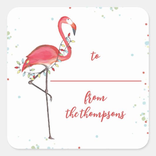 Schattigee kerstvakantie lichten roze flamingo str vierkante sticker (Voorkant)