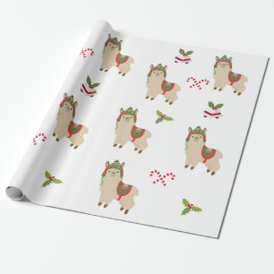 Schattigee kerstvakantie Llama Alpaca Cadeaupapier