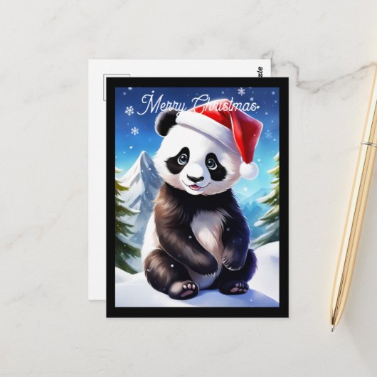 Schattigee kerstvakantie Santa Panda Briefkaart (Voorkant / Achterkant in situ)