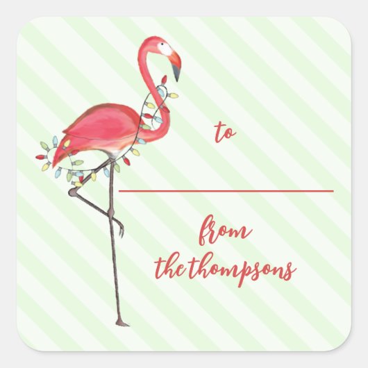 Schattigee kerstvakantie string lampjes roze flami vierkante sticker (Voorkant)