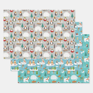 Schattigee Kerstvakantie Winter Wonderland Cartoon Inpakpapier Vel