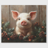 Schattigee Kerstvarken Rustieke Schilderij Decoupa Cadeaupapier (Vlak)