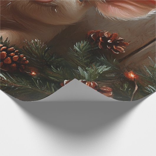 Schattigee Kerstvarken Rustieke Schilderij Decoupa Cadeaupapier (Hoek)