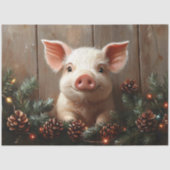 Schattigee Kerstvarken Rustieke Schilderij Decoupa Tissuepapier (Voorkant)