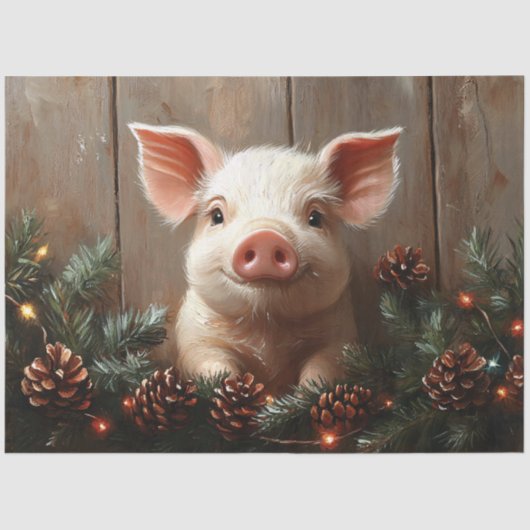 Schattigee Kerstvarken Rustieke Schilderij Decoupa Tissuepapier (Voorkant)