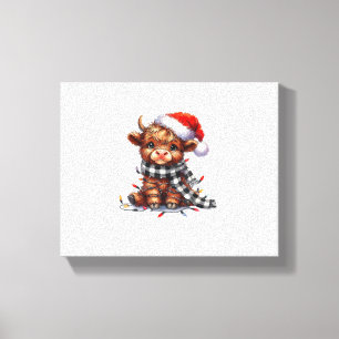 Schattigee kerstverlichting Highland Koe Funny Chr Canvas Afdruk