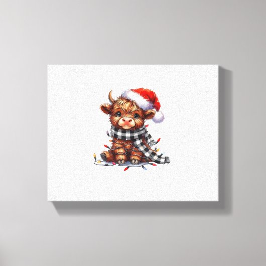 Schattigee kerstverlichting Highland Koe Funny Chr Canvas Afdruk (Voorkant)