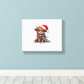 Schattigee kerstverlichting Highland Koe Funny Chr Canvas Afdruk (Insitu (Houten vloer))
