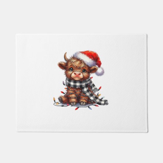 Schattigee kerstverlichting Highland Koe Funny Chr Deurmat (Voorkant)