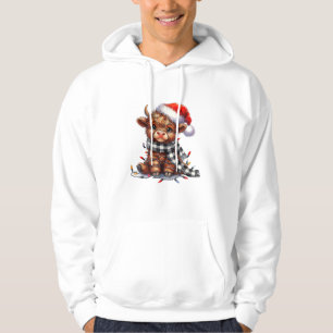 Schattigee kerstverlichting Highland Koe Funny Chr Hoodie