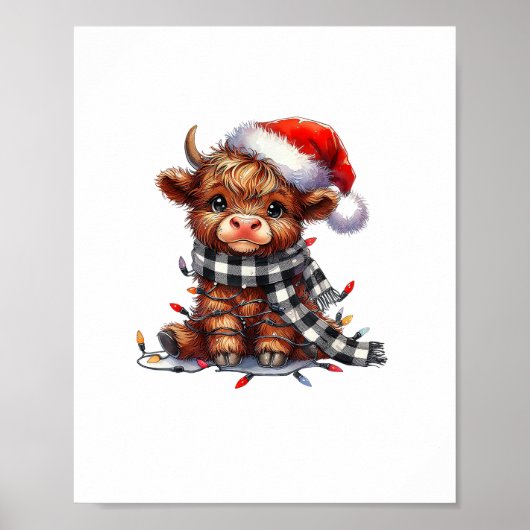 Schattigee kerstverlichting Highland Koe Funny Chr Poster (Voorkant)