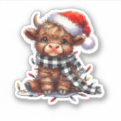 Schattigee kerstverlichting Highland Koe Funny Chr Sticker (Voorkant)