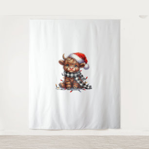 Schattigee kerstverlichting Highland Koe Funny Chr Wandkleed