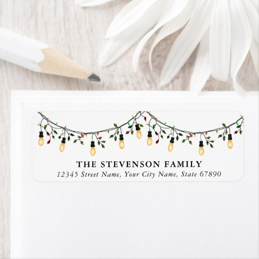 Schattigee kerstverlichting retour adreslabels etiket (Insitu)