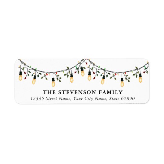Schattigee kerstverlichting retour adreslabels etiket (Voorkant)