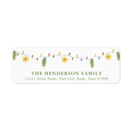 Schattigee kerstverlichting retour adreslabels etiket (Voorkant)