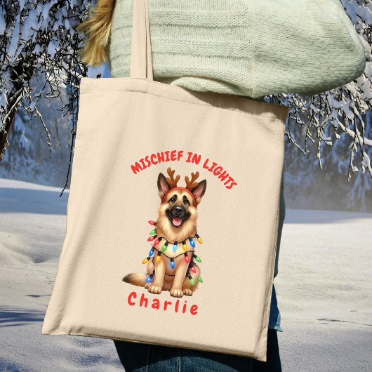Schattigee kerstverlichting Waterverf Duitse herde Tote Bag