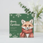 Schattigee kerstvos met sjaal feestdagenkaart (Staand voorkant)