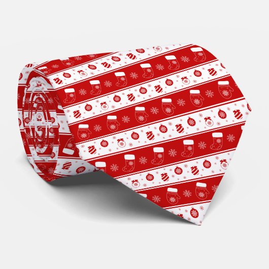 Schattigee kerstwanten, kousen & sneeuwvlokken stropdas (Opgerold)