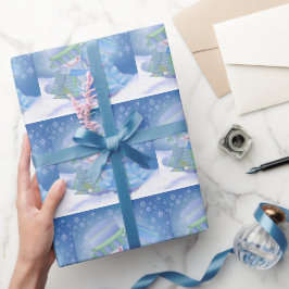 Schattigee Kerstwinter Blues Cadeaupapier