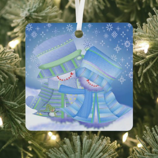 Schattigee Kerstwinter Blues Metalen Ornament (Insitu)