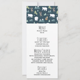 Schattigee Kerstwinter Dieren Rustiek Patroon Menu Kaart