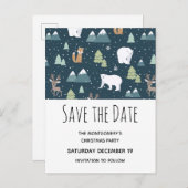 Schattigee kerstwinterdieren sparen de datum uitnodiging briefkaart (Voorkant / Achterkant)