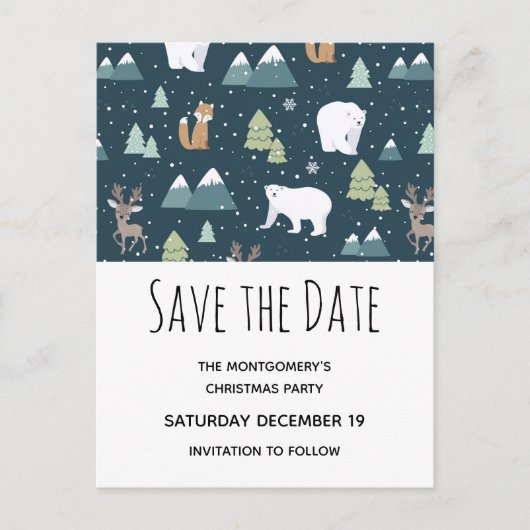 Schattigee kerstwinterdieren sparen de datum uitnodiging briefkaart (Voorkant)