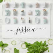 Schattigee keukenpictogrammen Patroonscriptnaam Theedoek (Gevouwen)