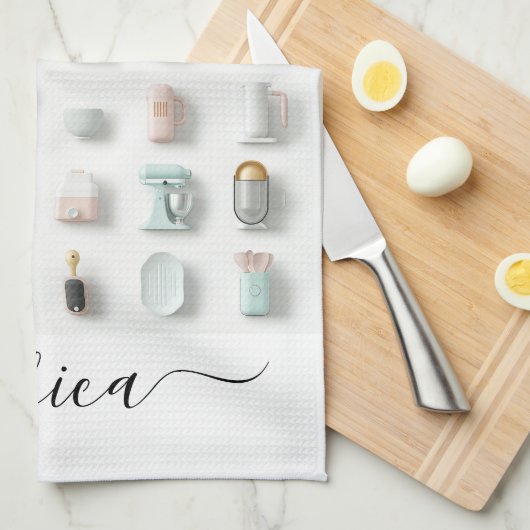 Schattigee keukenpictogrammen Patroonscriptnaam Theedoek (Quarter Fold)
