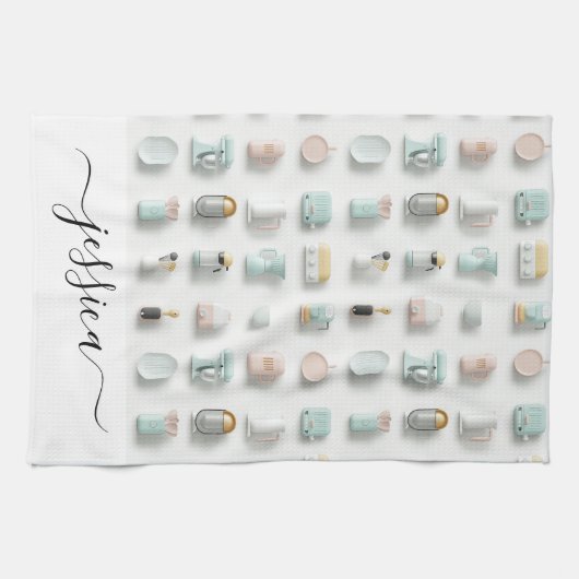 Schattigee keukenpictogrammen Patroonscriptnaam Theedoek (Horizontaal)