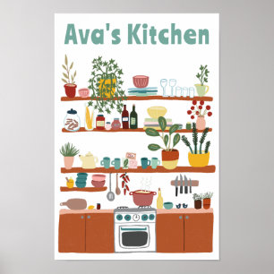 Schattigee Keukenplanken AANGEPASTE NAAM Illustrat Poster