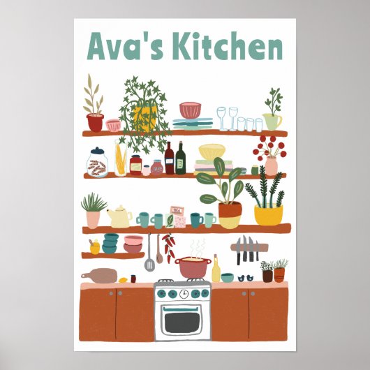 Schattigee Keukenplanken AANGEPASTE NAAM Illustrat Poster (Voorkant)