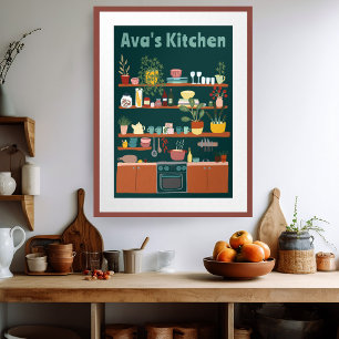 Schattigee Keukenplanken AANGEPASTE NAAM Illustrat Poster
