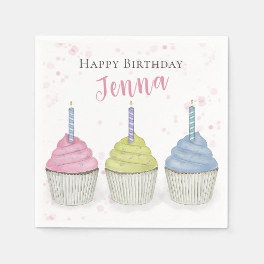 Schattigee Kids Verjaardag Party Cupcakes Custom Servet (Voorkant)