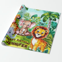 Schattigee Kids Verjaardag Party Oerwoud Safari An Cadeaupapier