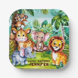 Schattigee Kids Verjaardag Party Oerwoud Safari An Papieren Bordje