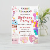 Schattigee Kids Verjaardag Uitnodiging - Kleurrijk (Staand voorkant)