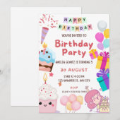 Schattigee Kids Verjaardag Uitnodiging - Kleurrijk (Voorkant / Achterkant)