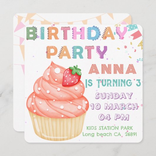 Schattigee Kids Verjaardagsuitnodiging Kaart (Voorkant / Achterkant)