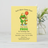 Schattigee kikker 1e verjaardagsfeest uitnodiging (Staand voorkant)