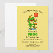 Schattigee kikker 1e verjaardagsfeest uitnodiging (Voorkant / Achterkant)