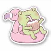 Schattigee kikker chillen op flamingo zwembad drij sticker (Voorkant)