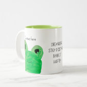 Schattigee kikker Dream Big Gepersonaliseerd Tweekleurige Koffiemok (Voorkant links)