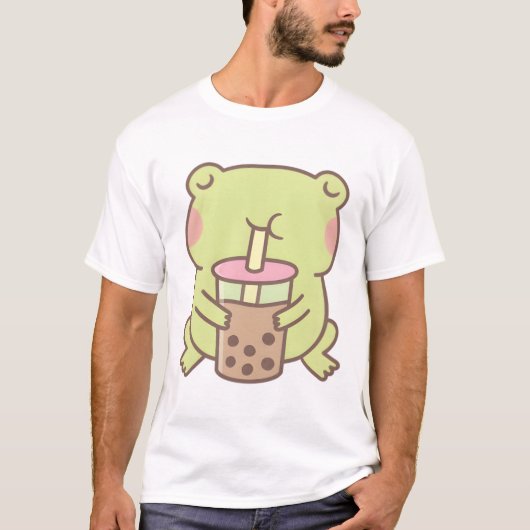 Schattigee kikker Drink Boba Bubble Tea T-shirt (Voorkant)