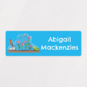 Schattigee kikker en bij in de tuin cartoon gepers labels (Design 2)