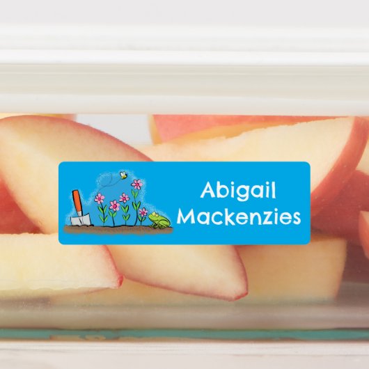 Schattigee kikker en bij in de tuin cartoon gepers labels (Aangebracht)