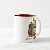 Schattigee kikker en pad Vrolijke paddenstoel Vrol Tweekleurige Koffiemok (Voorkant rechts)