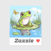 Schattigee kikker en vlinders op Lily Pad Sticker (Vel)