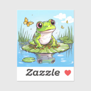 Schattigee kikker en vlinders op Lily Pad Sticker